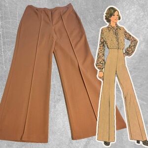 VINTAGE 70s wide leg bellbottom trouser pants pull on elastic waist polyester